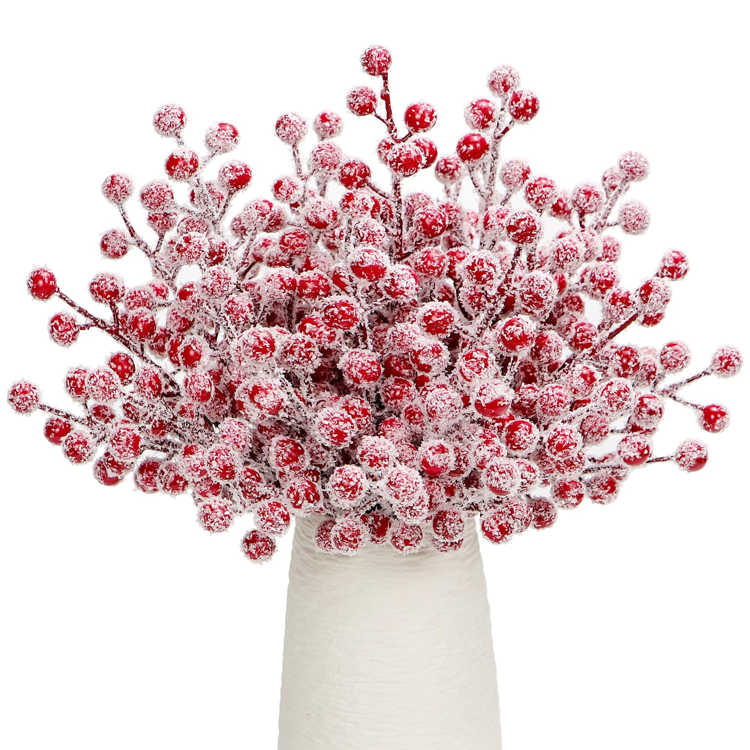 24Pcs Artificial Berry Picks Snow Sprays Christmas Frosted Holly Berry Stems Twigs Winter Branches for Christmas Tree Fillers De