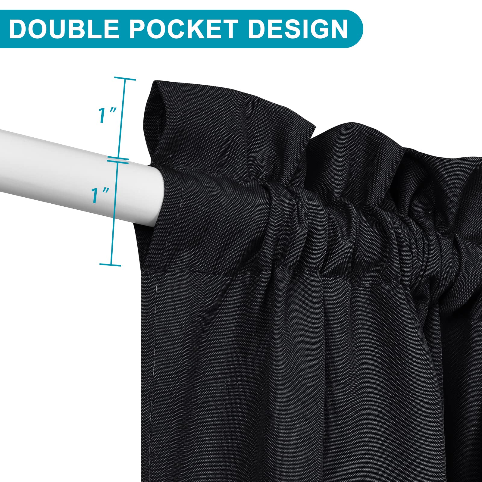 Hiasan French Door Curtains For Small Window, Rod Pocket Short Front Sidelight Curtain, 1 Panel (Black, W 52 Inch X L 72 Inch)