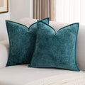 Futei Teal Chenille Throw Pillow Covers 16X16 Inch Set Of 2,Soft Velvet Cushion Case,Home Decor For Couch Bed Living Room
