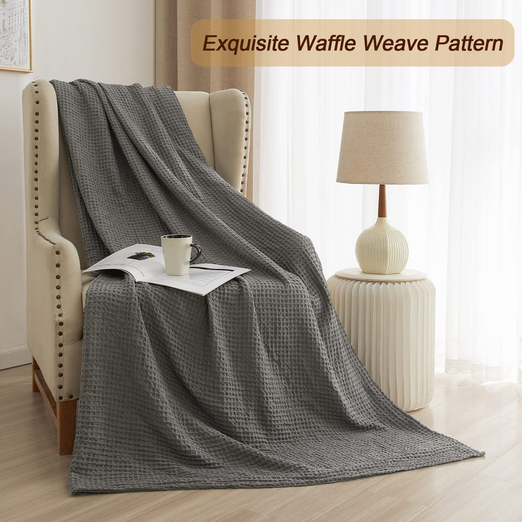 Phf Ultra Soft Waffle Weave Blanket Queen Size 90'X 90'- Washed Lightweight Breathable Cozy Woven Blanket For Bed - Aesthetic Decor For Couch Bedding Sofa Home Car - Grey
