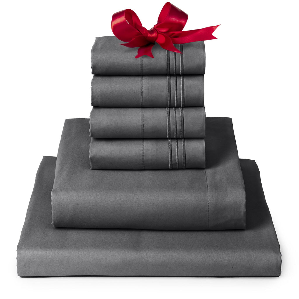 Mellanni California King Sheet Set - 6-Piece Iconic Collection Bedding, (Including 4 Pillowcases), 16-Inch Deep Pocket, Easy Care, Extra Soft, Cooling Sheets, Brushed Microfiber - Gray