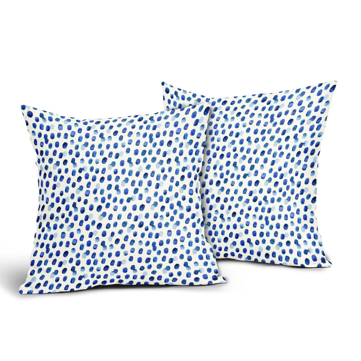Sweetshow White And Blue Dot Pillow Covers 18X18 Inch Watercolor Brushstroke Polka Dot Throw Pillows Case Boho Blue Square Linen