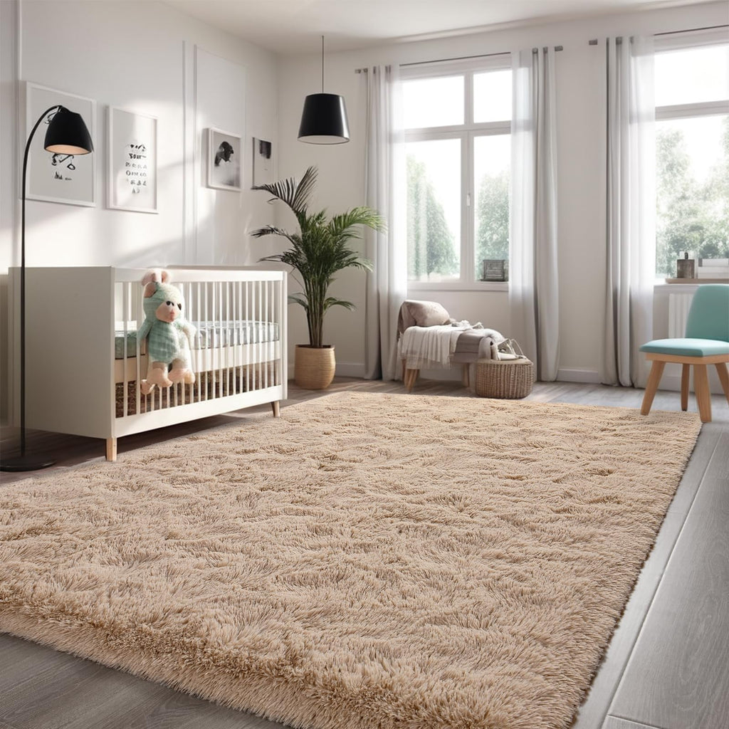 Larhom Soft Area Rugs For Living Room Bedroom, 4X6 Feet Beige Shag Rug Carpet, Plush Fluffy Carpet For Kids Girls Room, Nursery