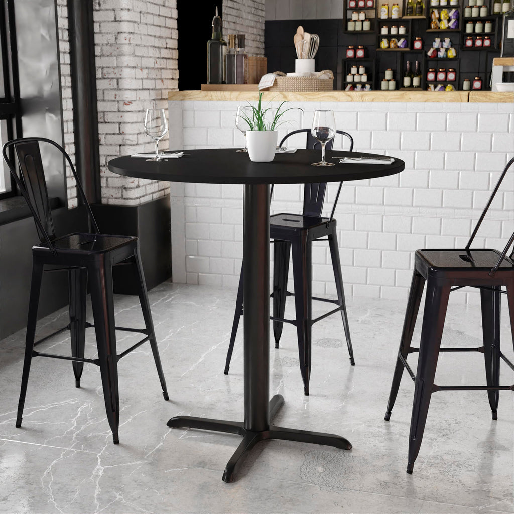 Flash Furniture Stiles 42'' Round Black Laminate Table Top with 33'' x 33'' Bar Height Table Base