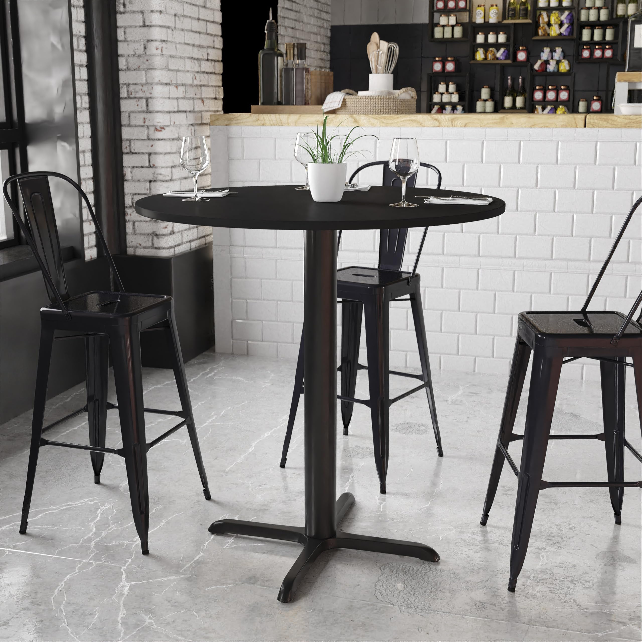 Flash Furniture Stiles 42'' Round Black Laminate Table Top with 33'' x 33'' Bar Height Table Base