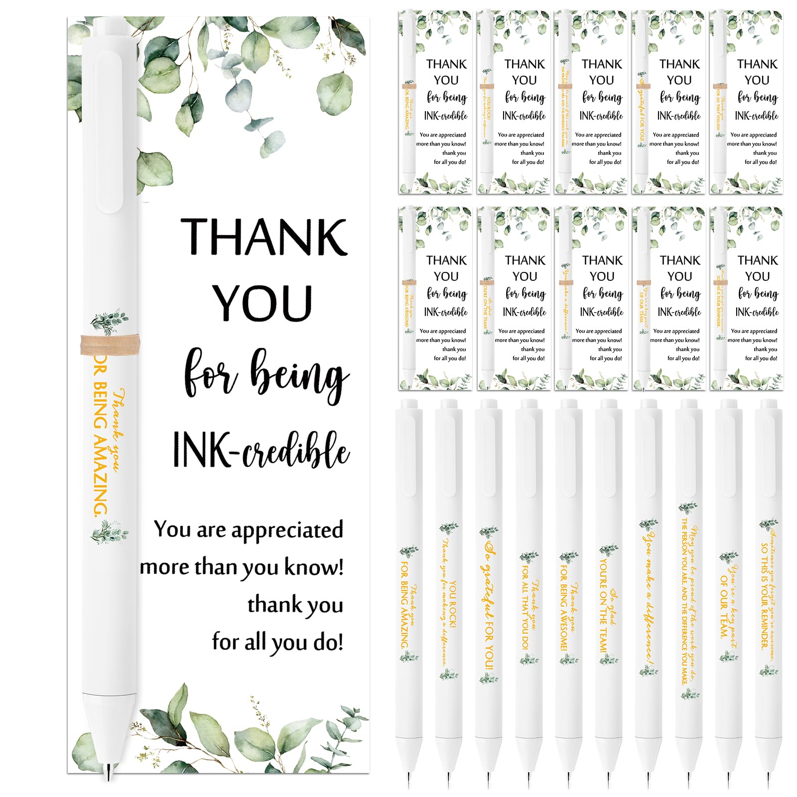 Yeaqee 100 Sets Thank You Gifts Bulk Includes Employee Appreciation Pens Awesome Sign Green Leaves Greeting Cards With Twine For