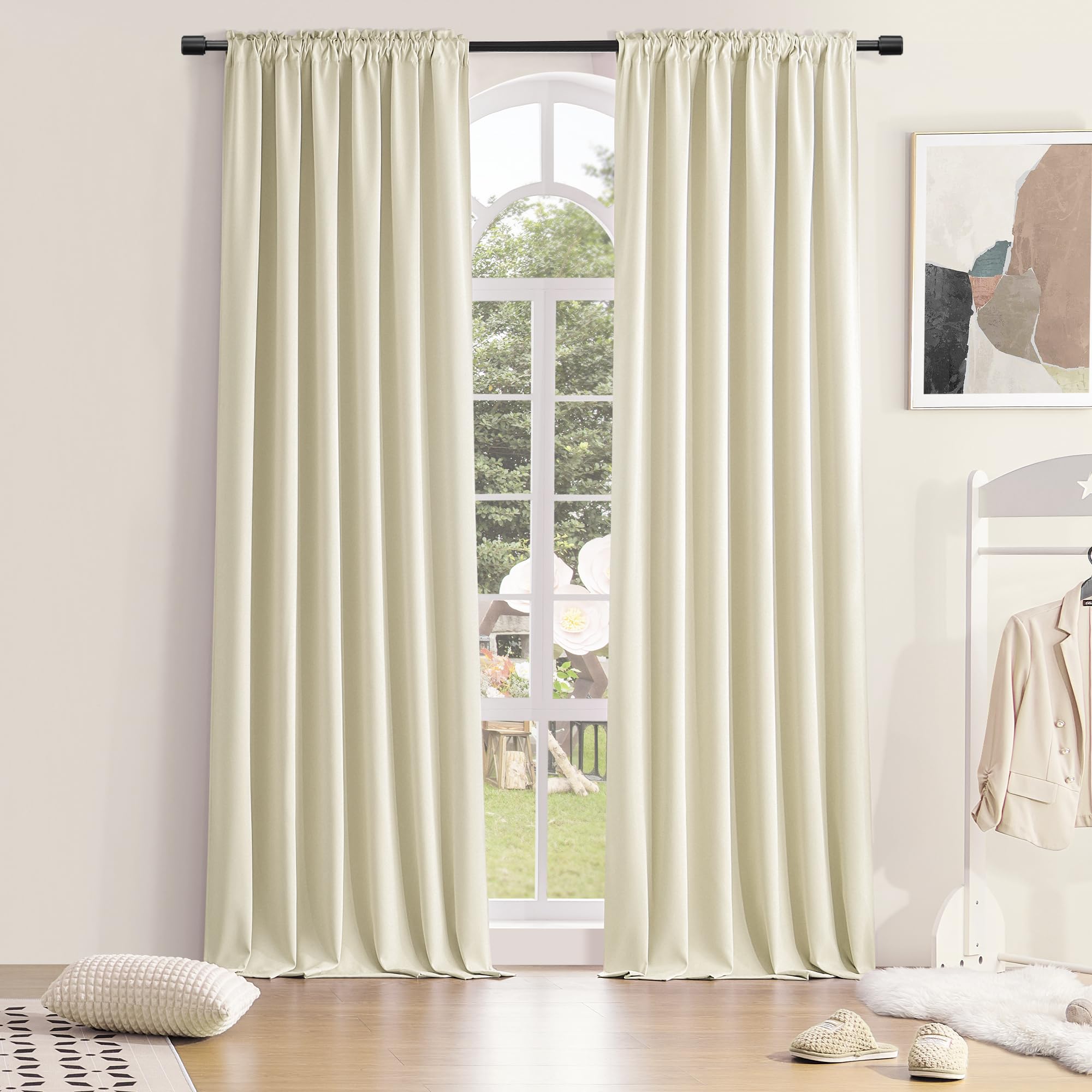 Donren Patio Door Curtains 96 Inch Length, Rod Pocket Top Thermal Insulated Blackout Panels Curtain Drapes For Sliding Glass Doo