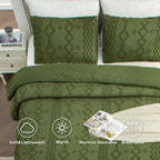 Andency Olive Green Tufted Comforter Set Queen(90X90Inch), 3 Pieces(1 Boho Comforter, 2 Pillowcases) Textured Farmhouse Comforter, Soft Microfiber Down Alternative Geometric Comforter Bedding Set