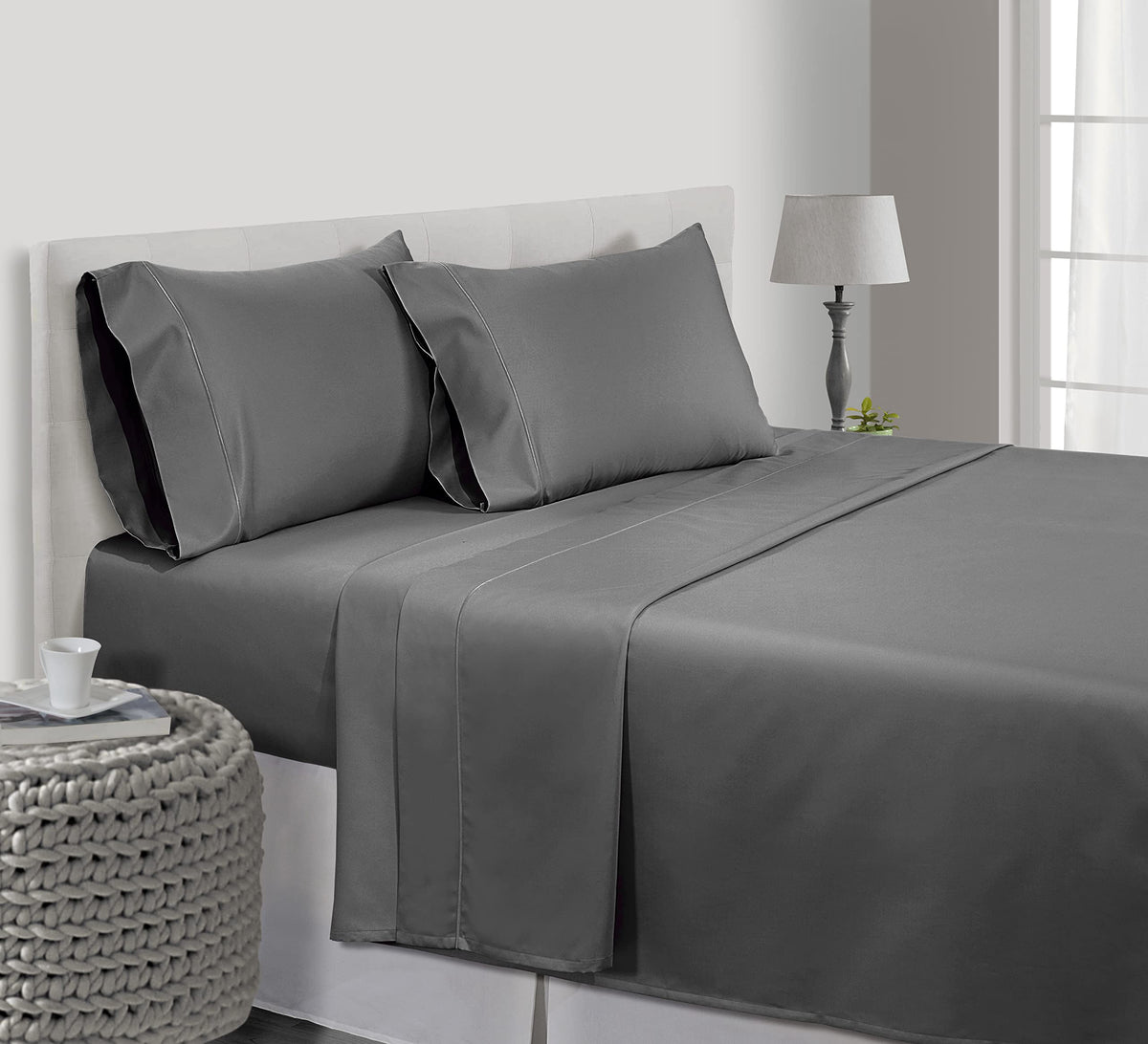 Egyptian Cotton Sheets, 800 Thread Count, Sheets And Pillowcase Set, 3-Piece Dark Grey Bed Sheets, Twin Sheets, 1 Flat Sheet, 1