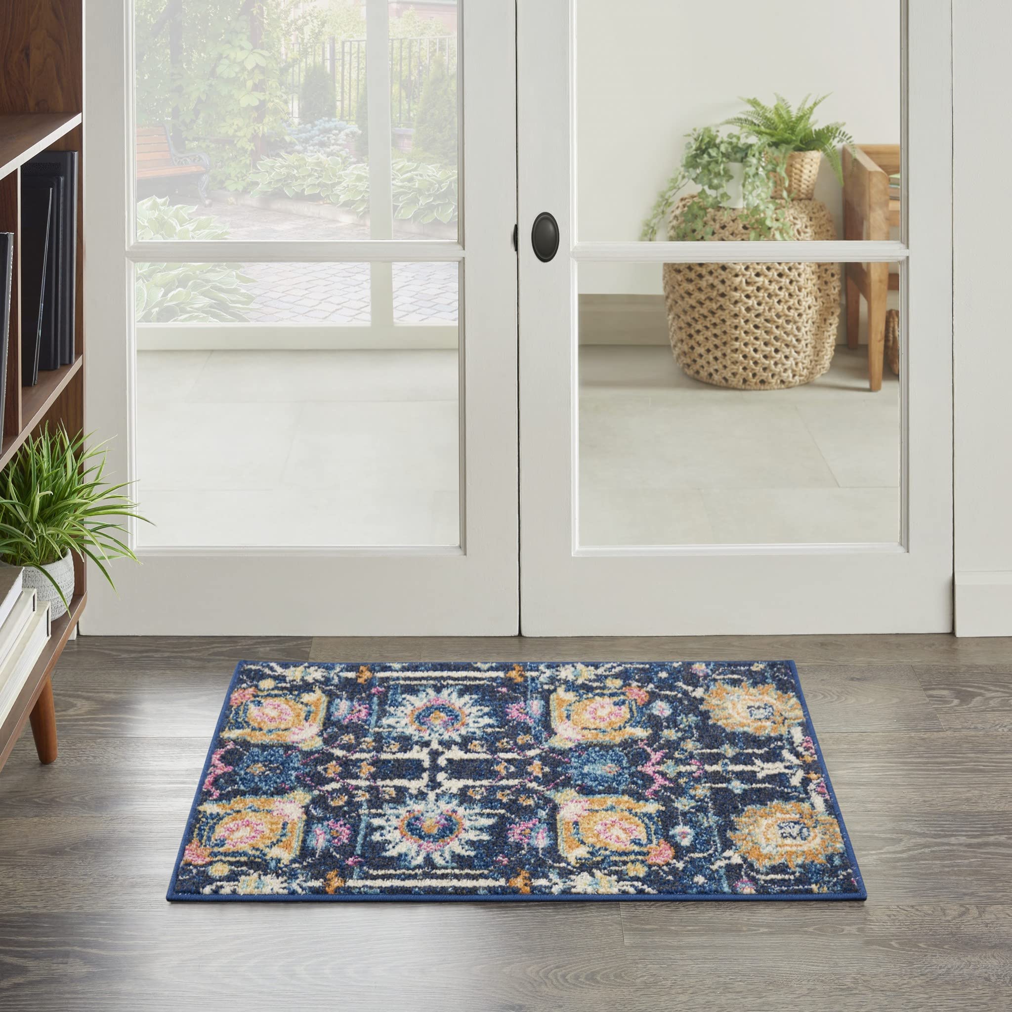 HomeRoots 100% Polypropylene 2â?? x 10â?? Navy Blue Floral Buds Runner Rug