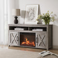 Belleze Barn Door Wood Electric Fireplace Tv Stand For Tvs Up To 65 Inches Open Shelves And Cabinets Media Entertainment Center Console Table - Corin (Gray Wash)