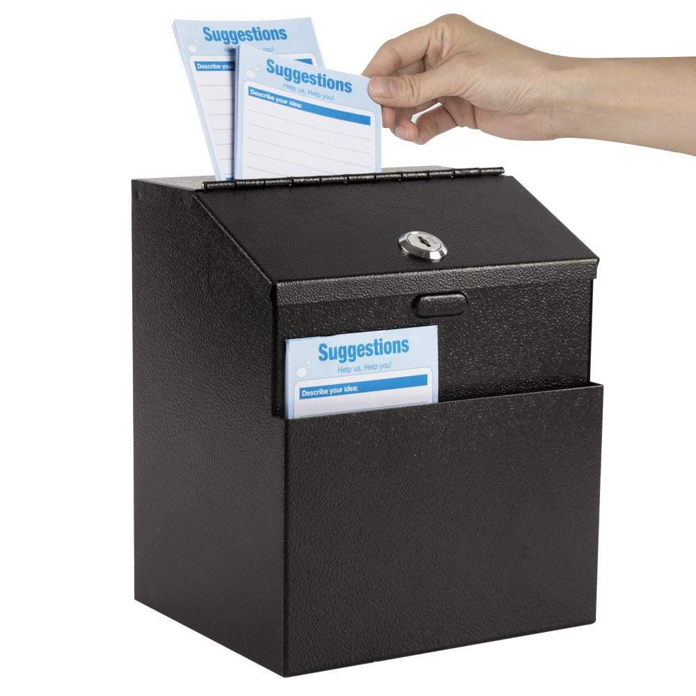 Kyodoled Suggestion Box With Lock And 50 Free Suggestion Cards, Metal Wall Mounted Ballot Box, Donation And Collection Key Drop