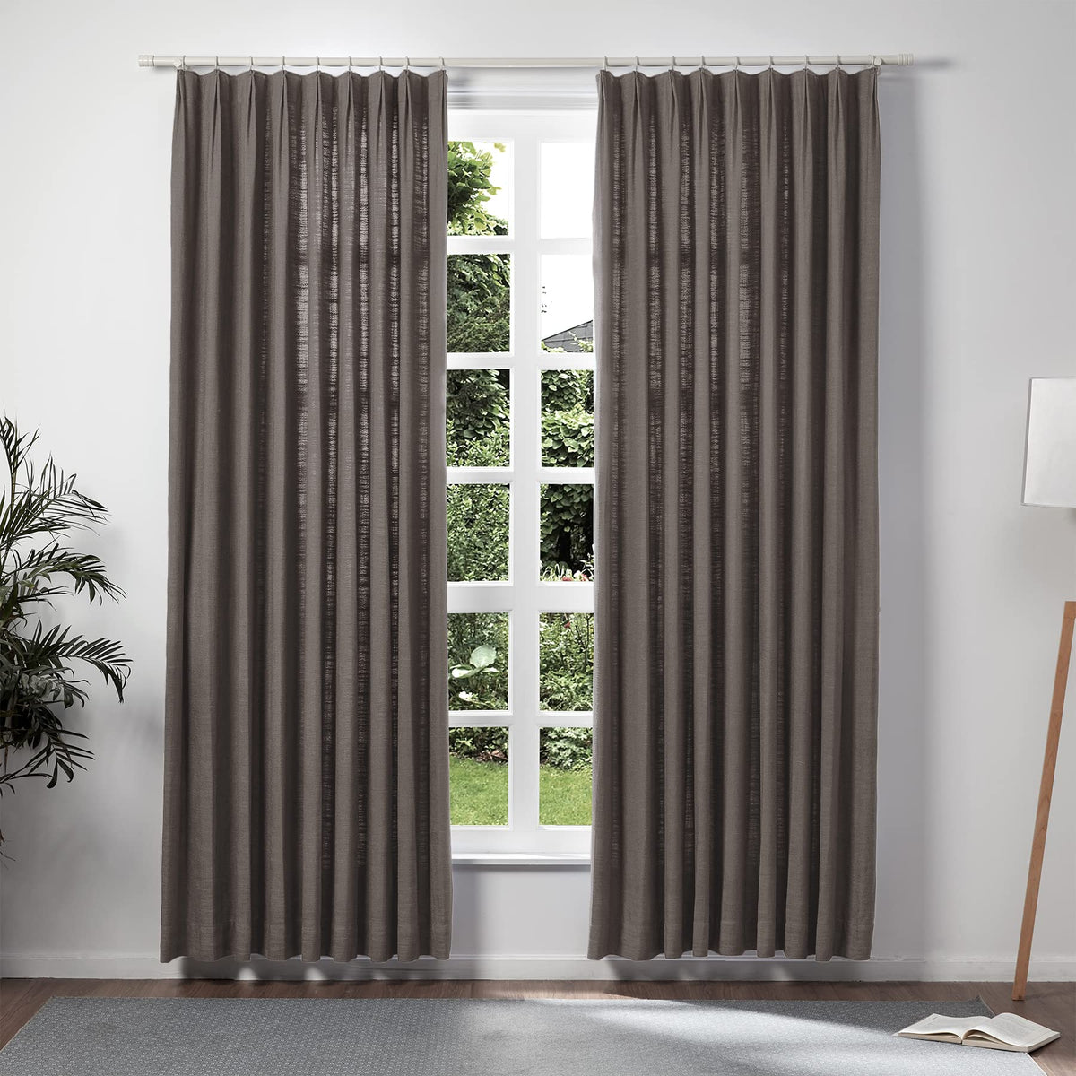 Twopages Chocolate Tart Linen Pinch Pleat Drape For Living Room, Window Treatment Curtain Panel Double Layer Room Darkening Ligh