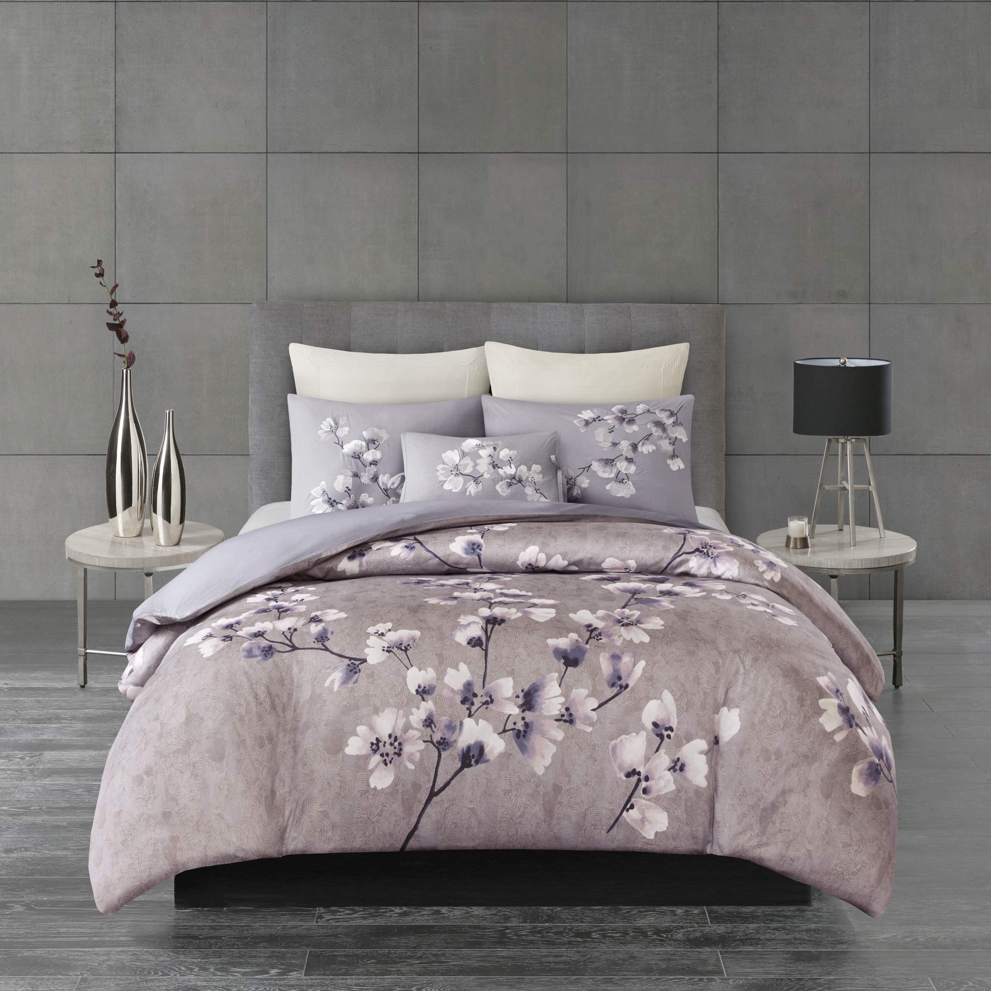 N Natori Sakura Cotton Comforter Reversible Solid Cherry-Blossom Flower Floral Print Embroidered Pillow Soft Down Alternative Al