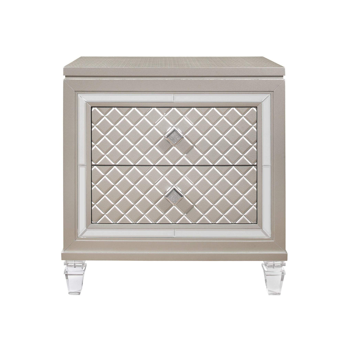 HomeRoots Champagne Toned Nightstand with Tapered Acrylic Legs and 2 Drawers