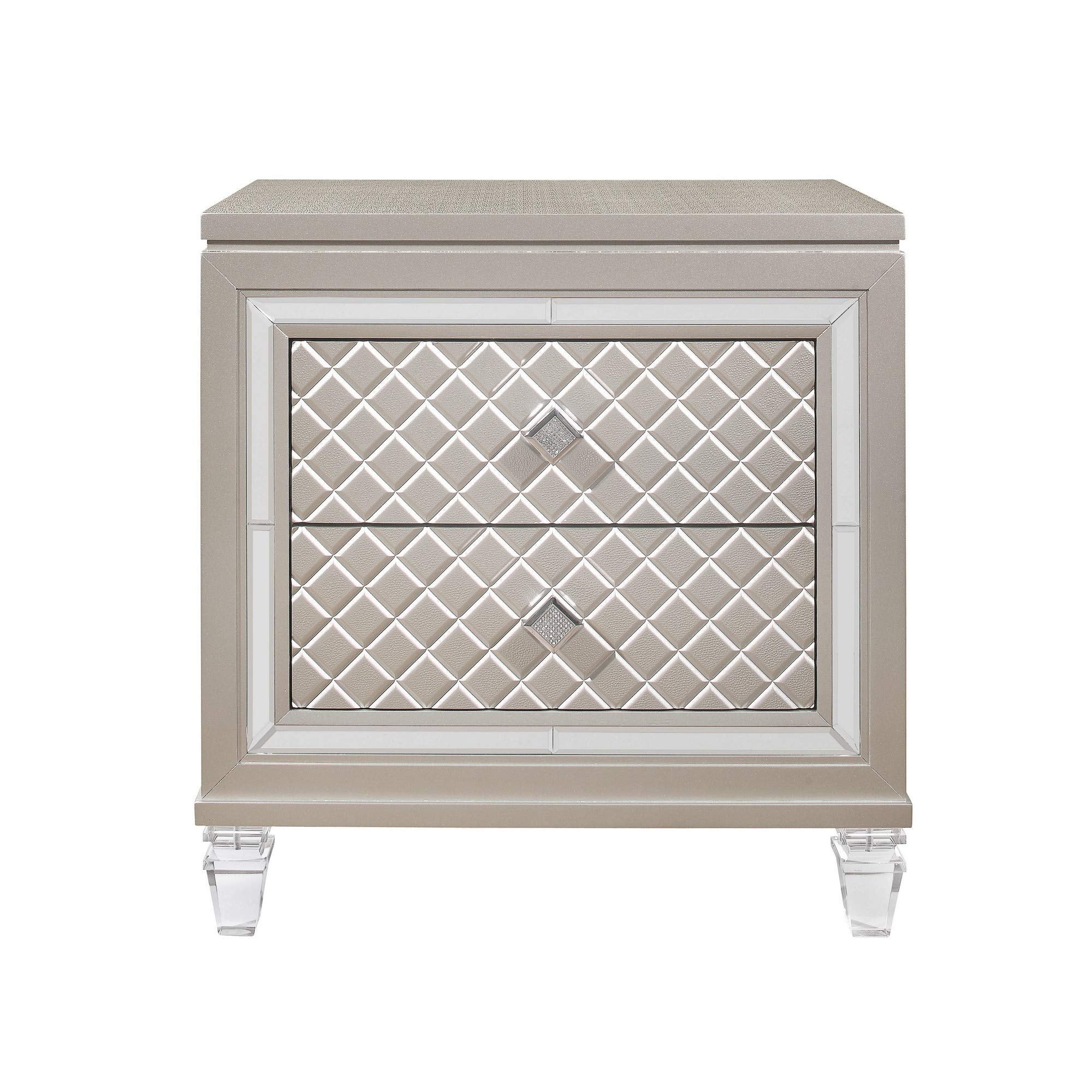 HomeRoots Champagne Toned Nightstand with Tapered Acrylic Legs and 2 Drawers