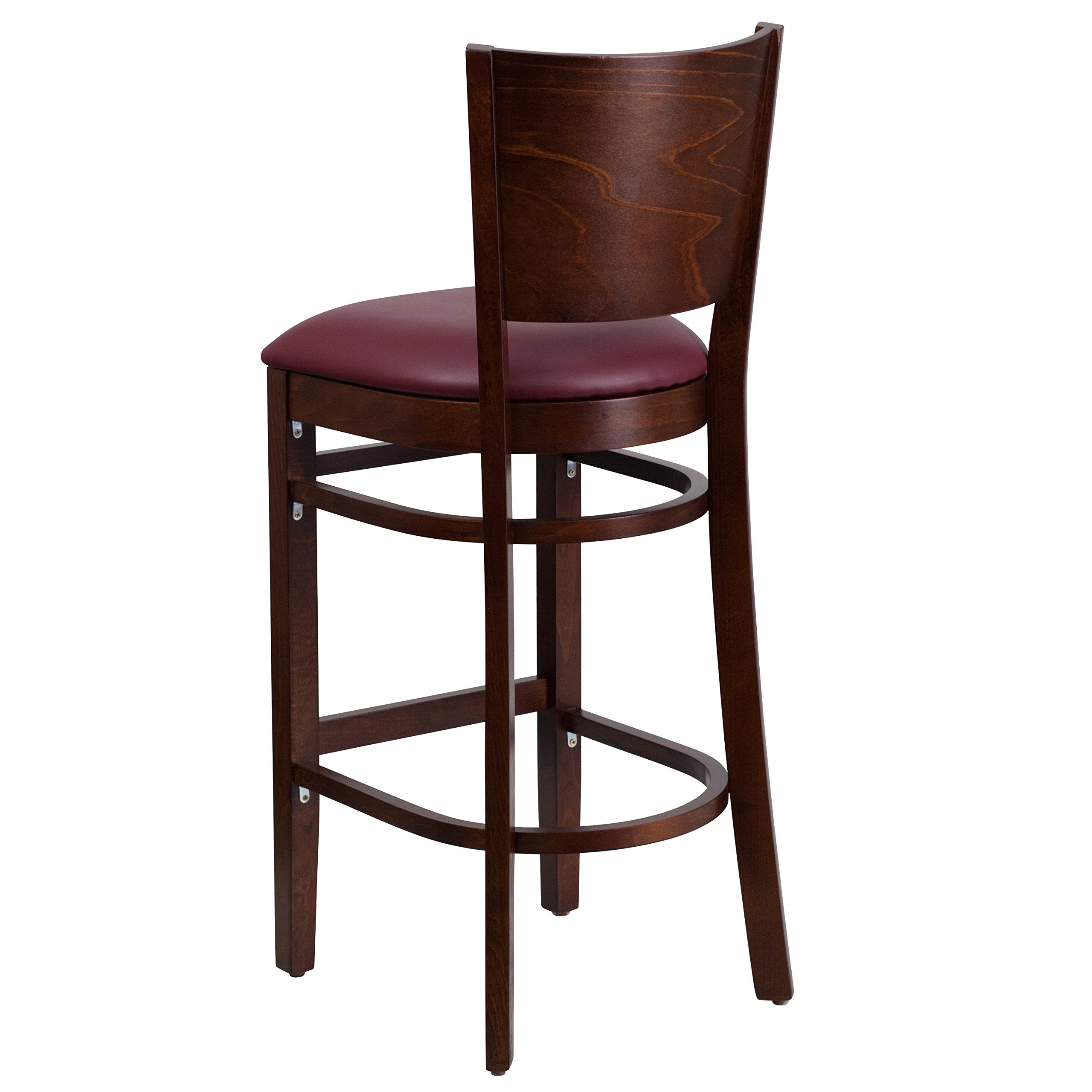 Flash Furniture Lacey Series Solid Back Walnut Wood Restaurant Barstool - Burgundy Vinyl Seat