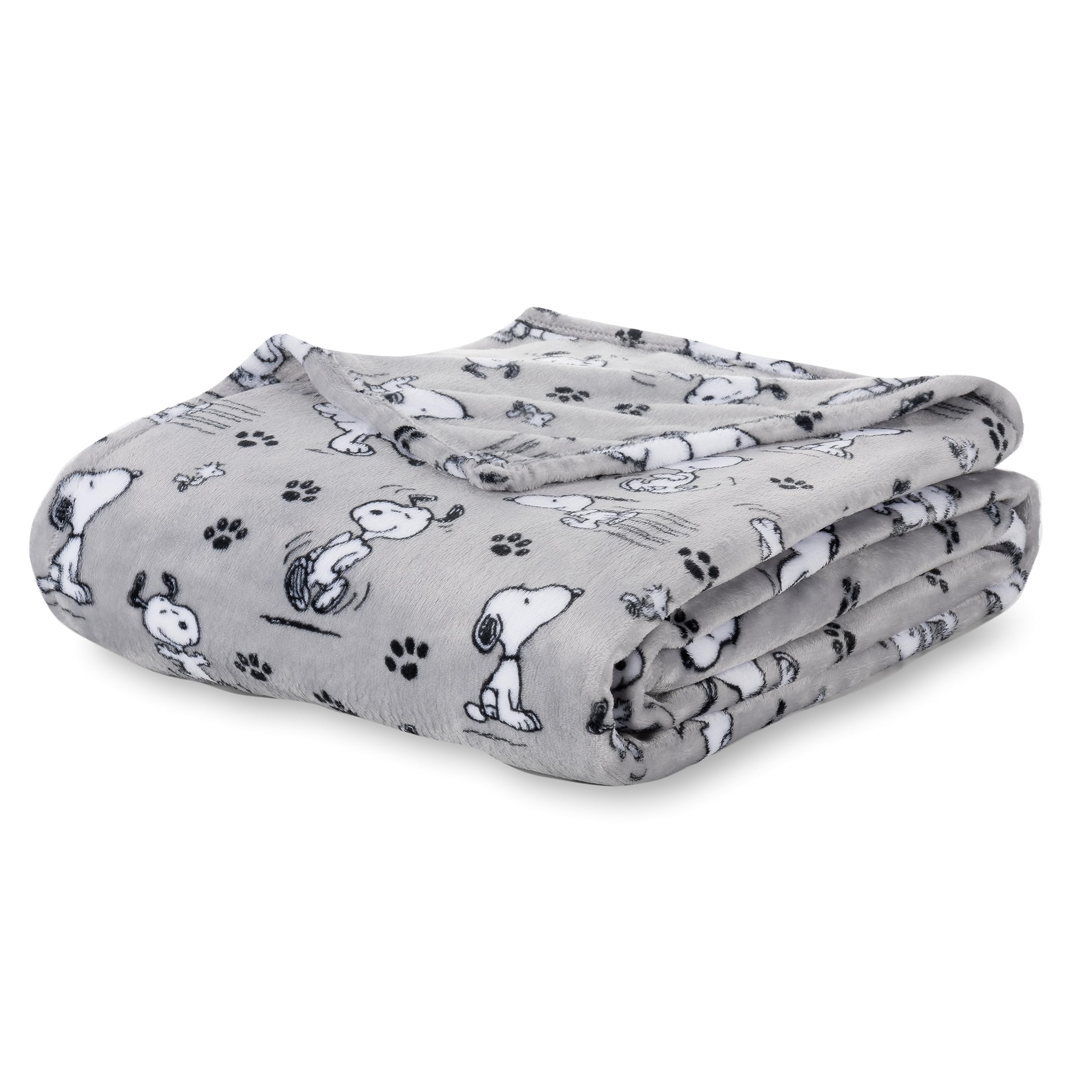 Berkshire Blanket Peanuts Velvetloft Cute Character Snoopy Plush Blanket,Peanuts Poses And Paws Grey,Full/Queen 90 In X 90 In (O