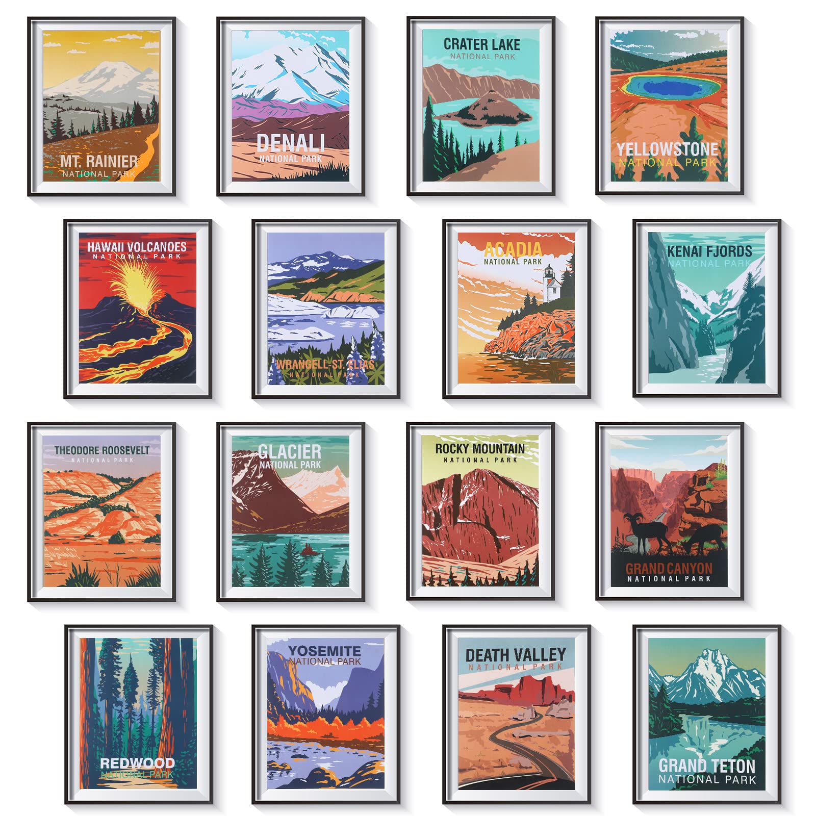 Gersoniel 16 Pieces National Park Posters Vintage of 16 Travel Prints Wall Art Abstract Wall Art and Mountain Print Set Abstract