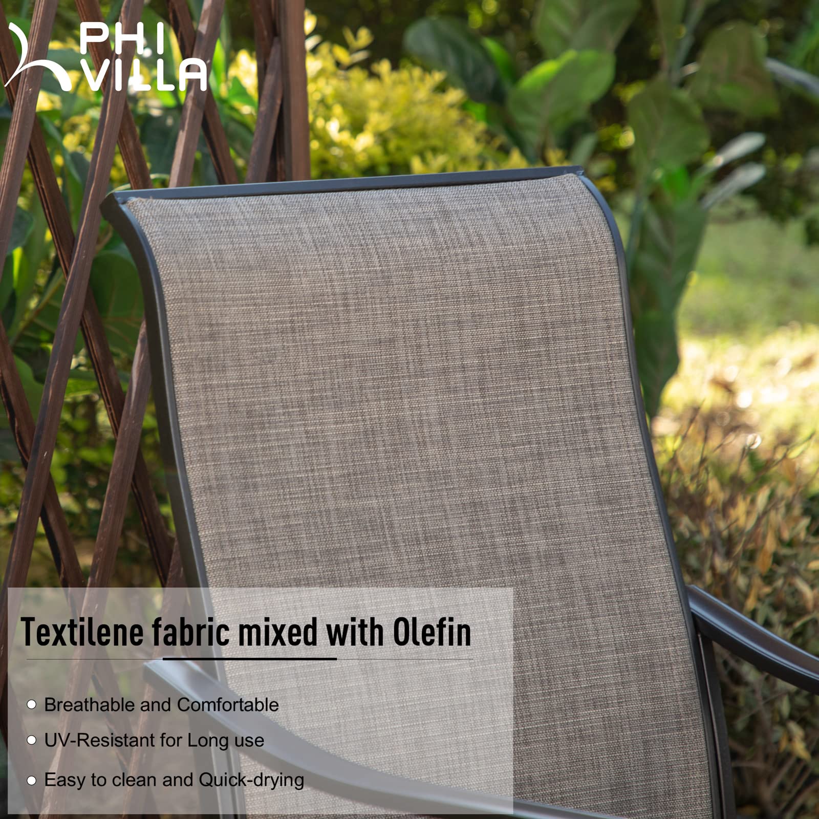 Phi Villa Set Of 2 Patio Swivel Dining Chairs, Outdoor, Metal With Textilene Mesh Fabric, Furniture With Armrest, Black Frame.