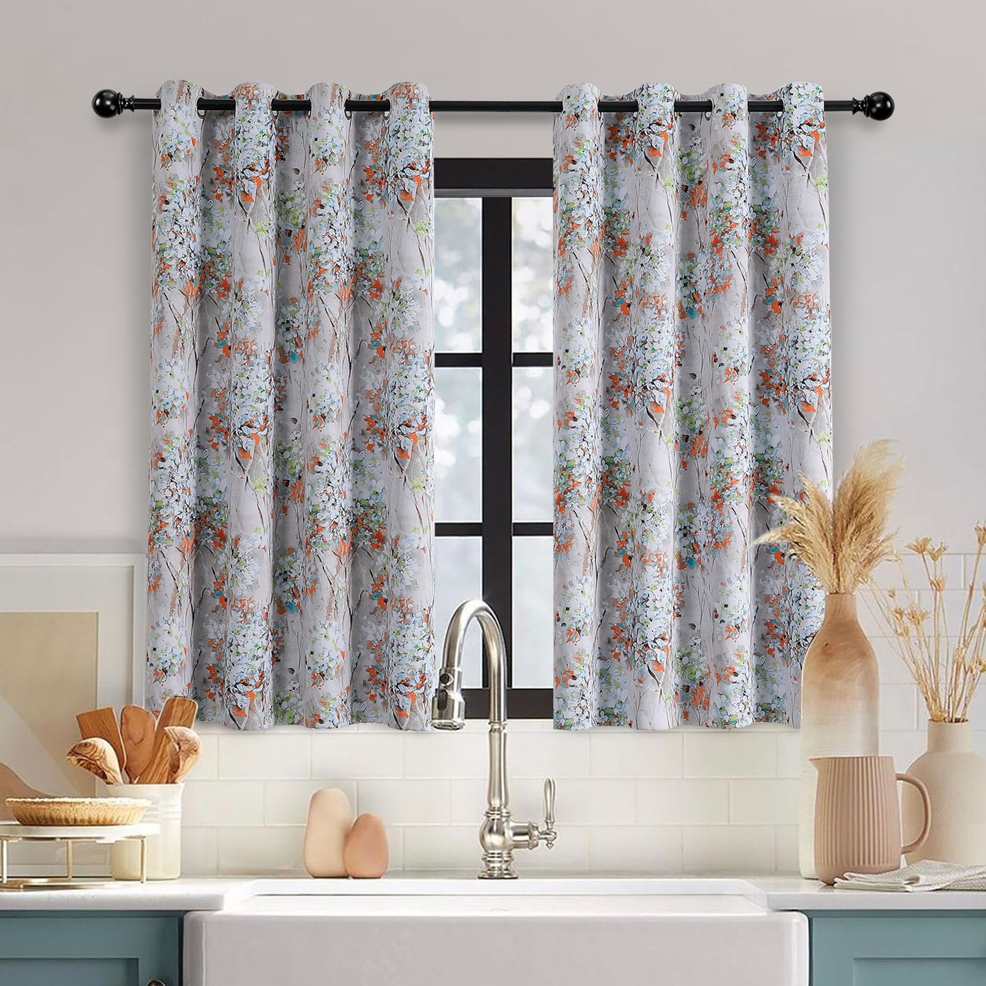 Mysky Home Floral Curtains 45 Inch Length For Living Room Bedroom, Bathroom Thermal Insulated Room Darkening Curtains Grommet Vi