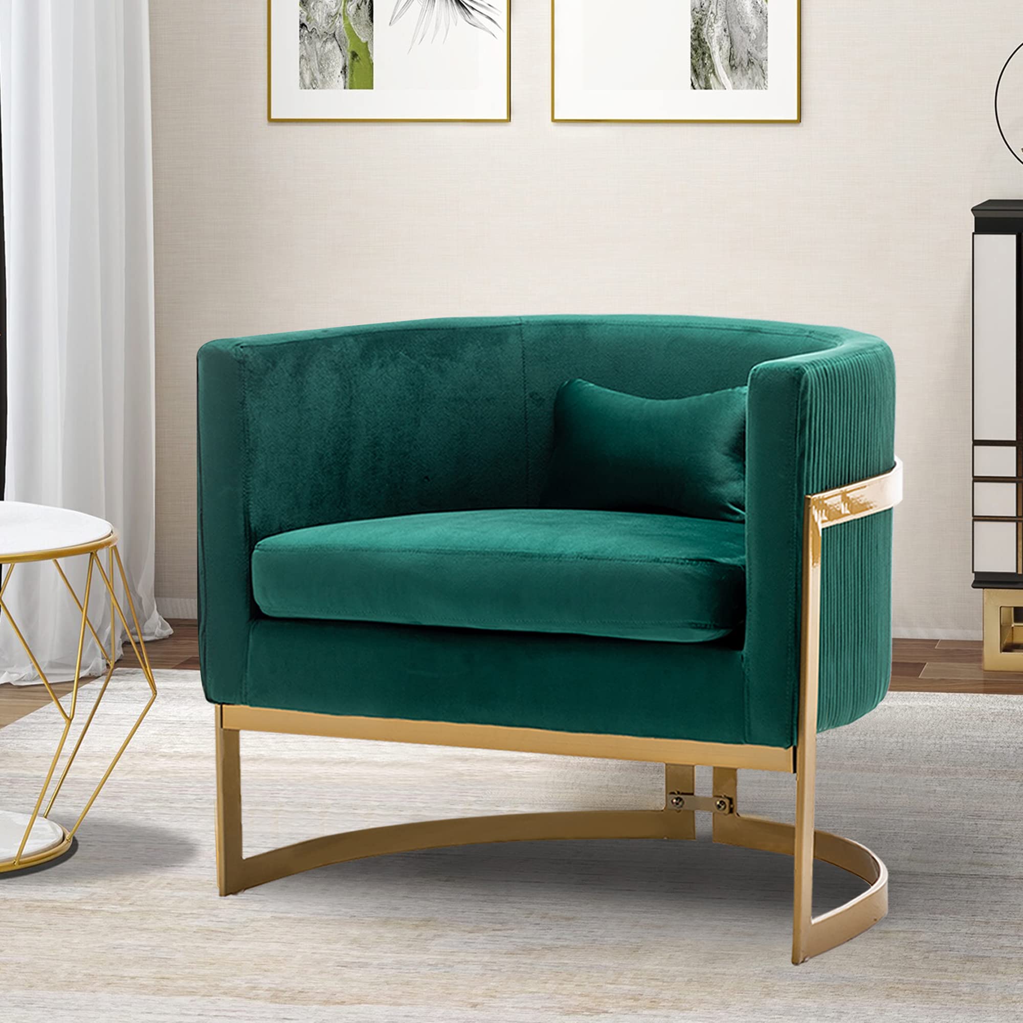 Apeaka Velvet Accent Chair Green Modern Upholstered Barrel Chair, Wide Arm Chairs For Living Room Bedroom Club Side Chairs With