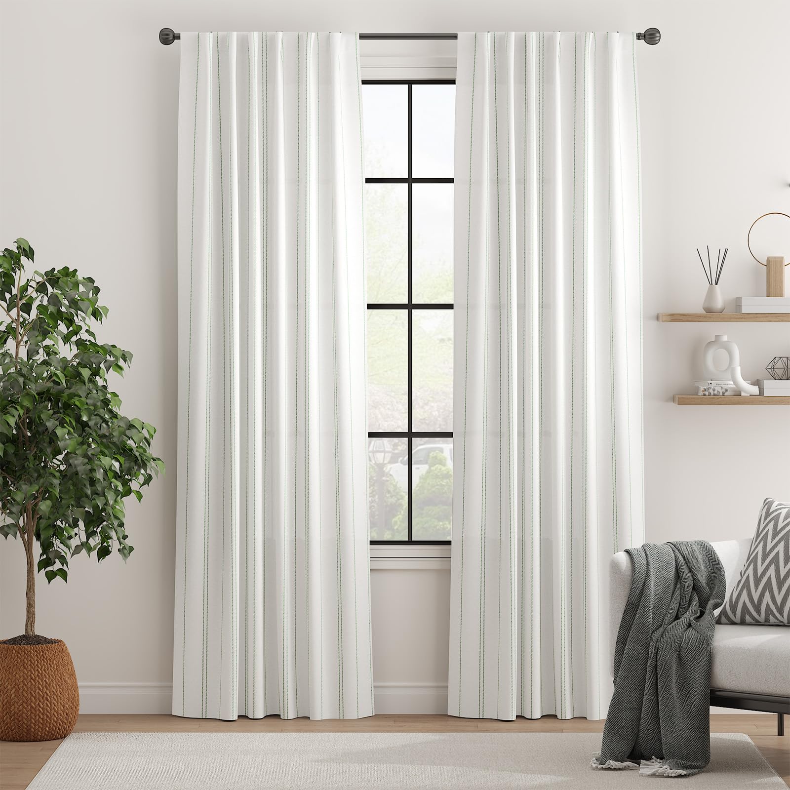 Jinchan Green And White Striped Curtains 84 Inches Long For Living Room Bedroom Green On White Curtains Pinstripe Curtains Privacy Light Filtering Rod Pocket Modern Window Curtains Set 2 Panels