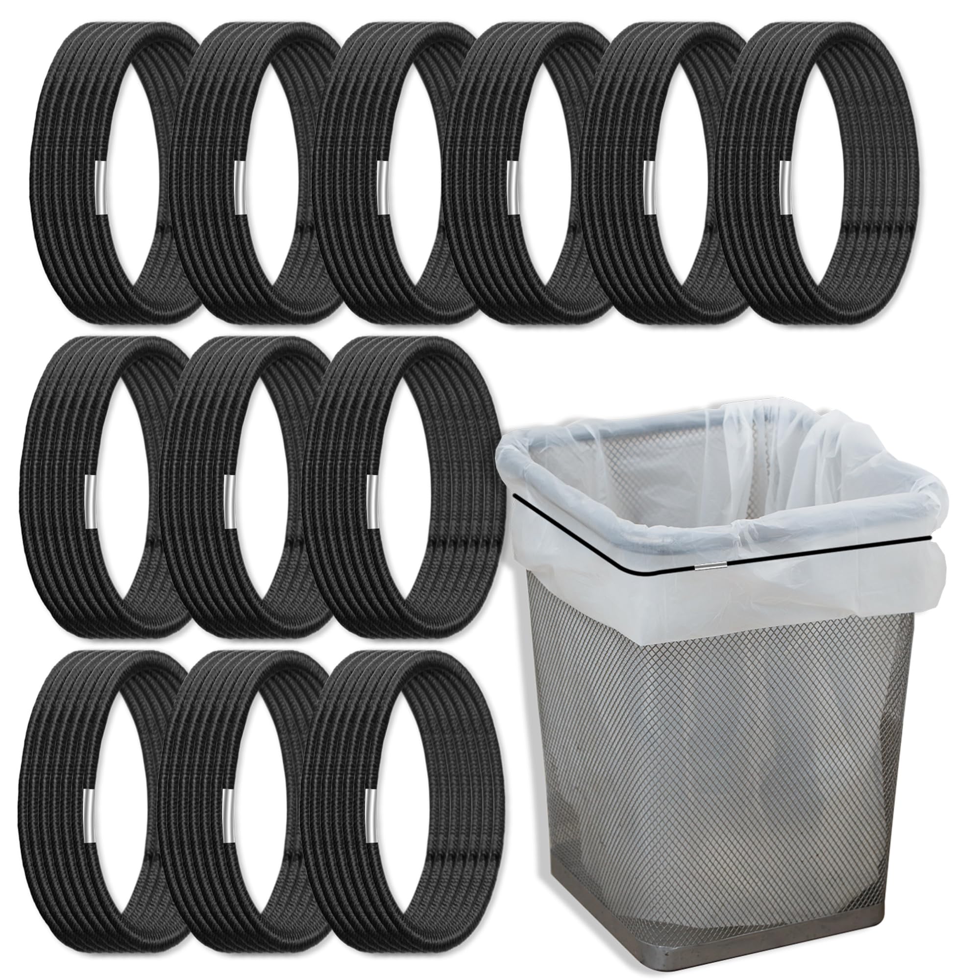 12Pcs Trash Can Bands for 13-30 Gallon Garbage Can 4.7Ft Rubber Trash Bag Holder Durable Elastic Trash Can Bungee for Home Kitch