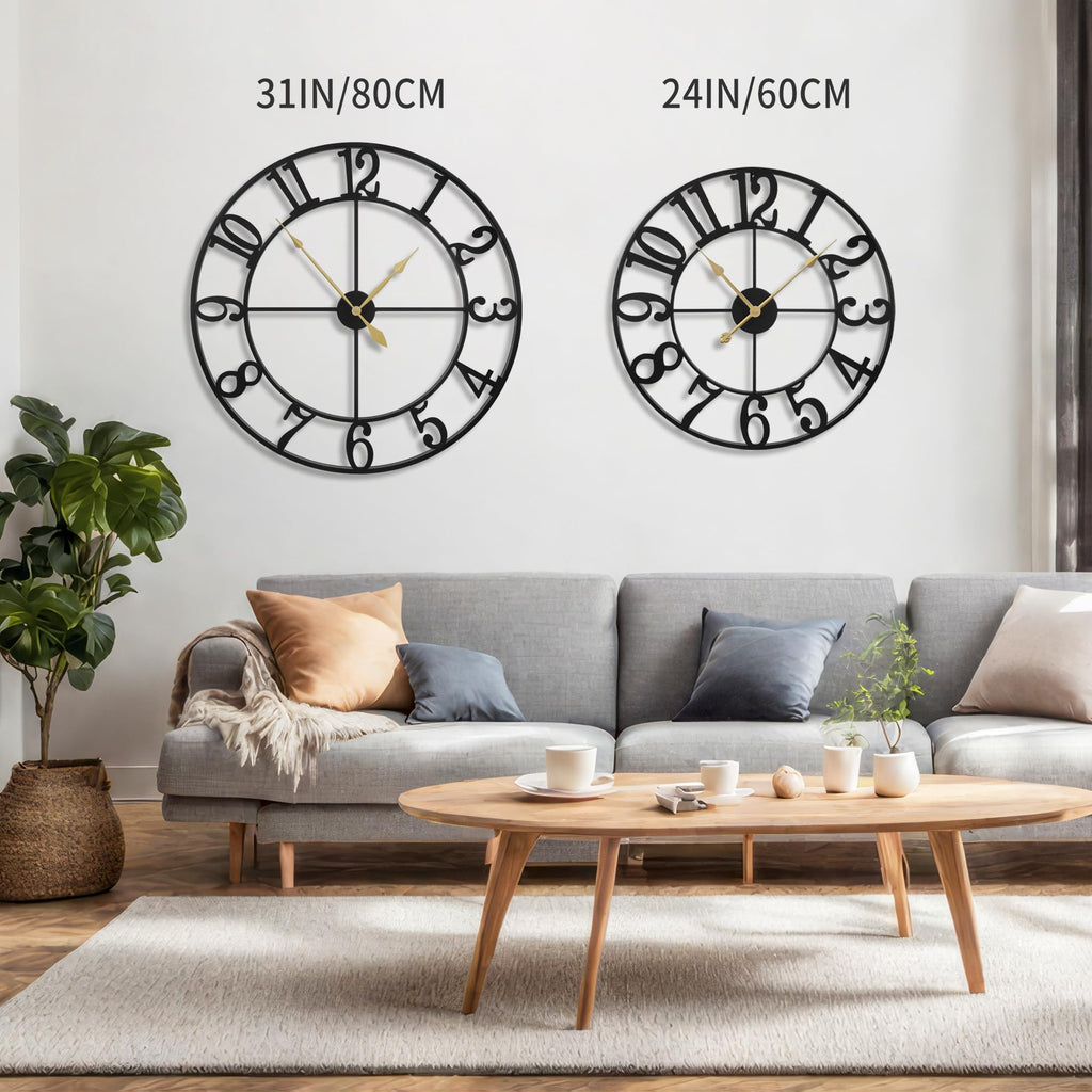 Leike Extra Large Wall Clocks,Silent Little Ticking,Battery Operated Vintage Round Modern Metal Wall Clock For Living Room, Bedr