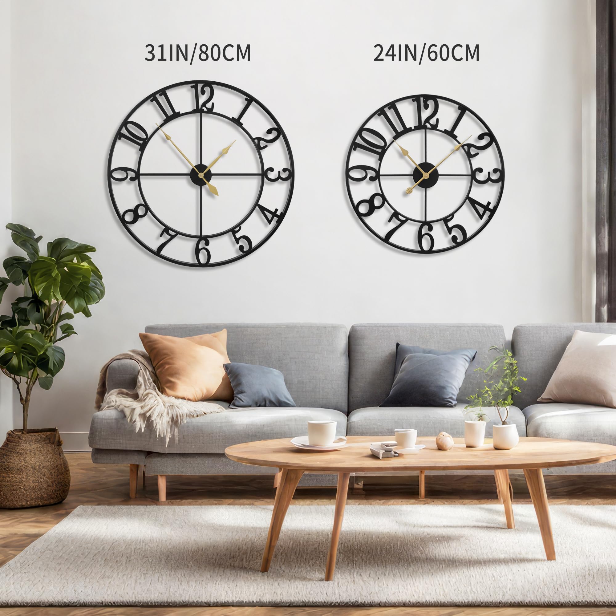 Leike Extra Large Wall Clocks,Silent Little Ticking,Battery Operated Vintage Round Modern Metal Wall Clock For Living Room, Bedr