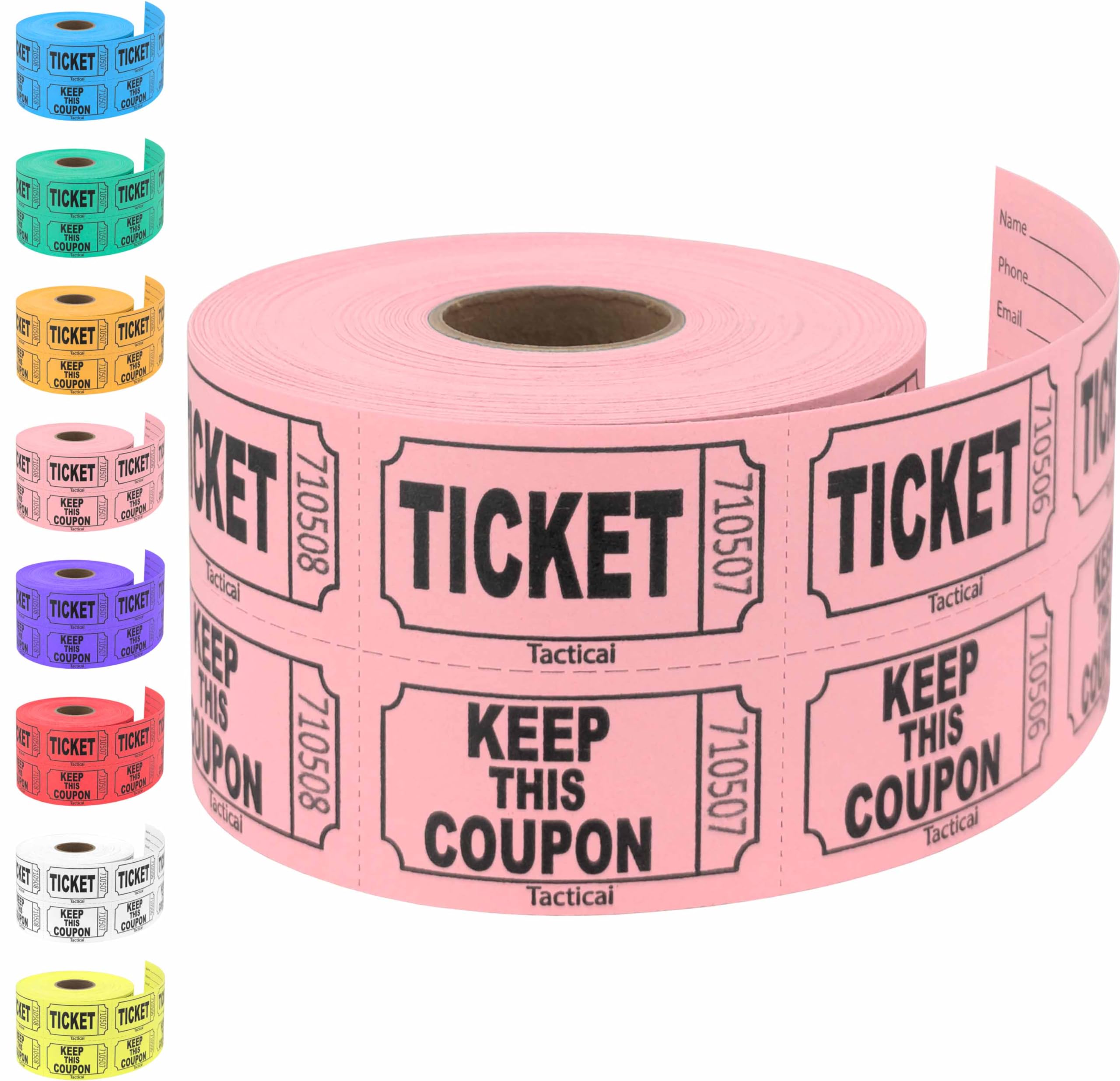 Tacticai 500 Raffle Tickets, Pink (8 Color Selection), Double Roll, Ticket For Events, Entry, Class Reward, Fundraiser & Prizes