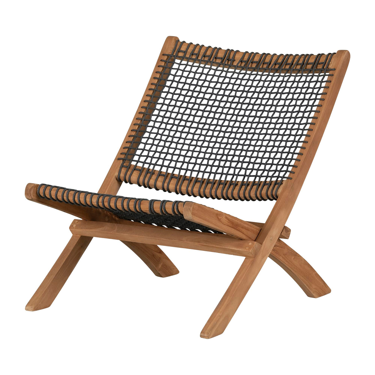 South Shore 15186 Agave Wood And Woven Rope Lounge Chair, Natural And Gray