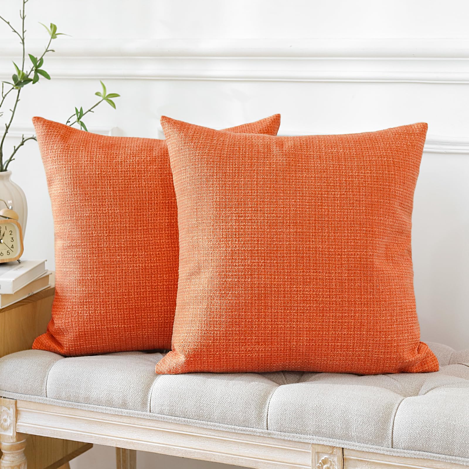 Otostar Pack Of 2 Throw Pillow Covers 20X20 Inch Linen Orange Pillowcases Farmhouse Decorative Solid Pillow Covers 50X50 Cm Squa