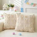 Lomchen Easter Throw Pillow Covers 20X20 Inch Set Of 2 For Easter Decorations Beige Bunny Rabbit Soft Plush Faux Fur Wool Pillow