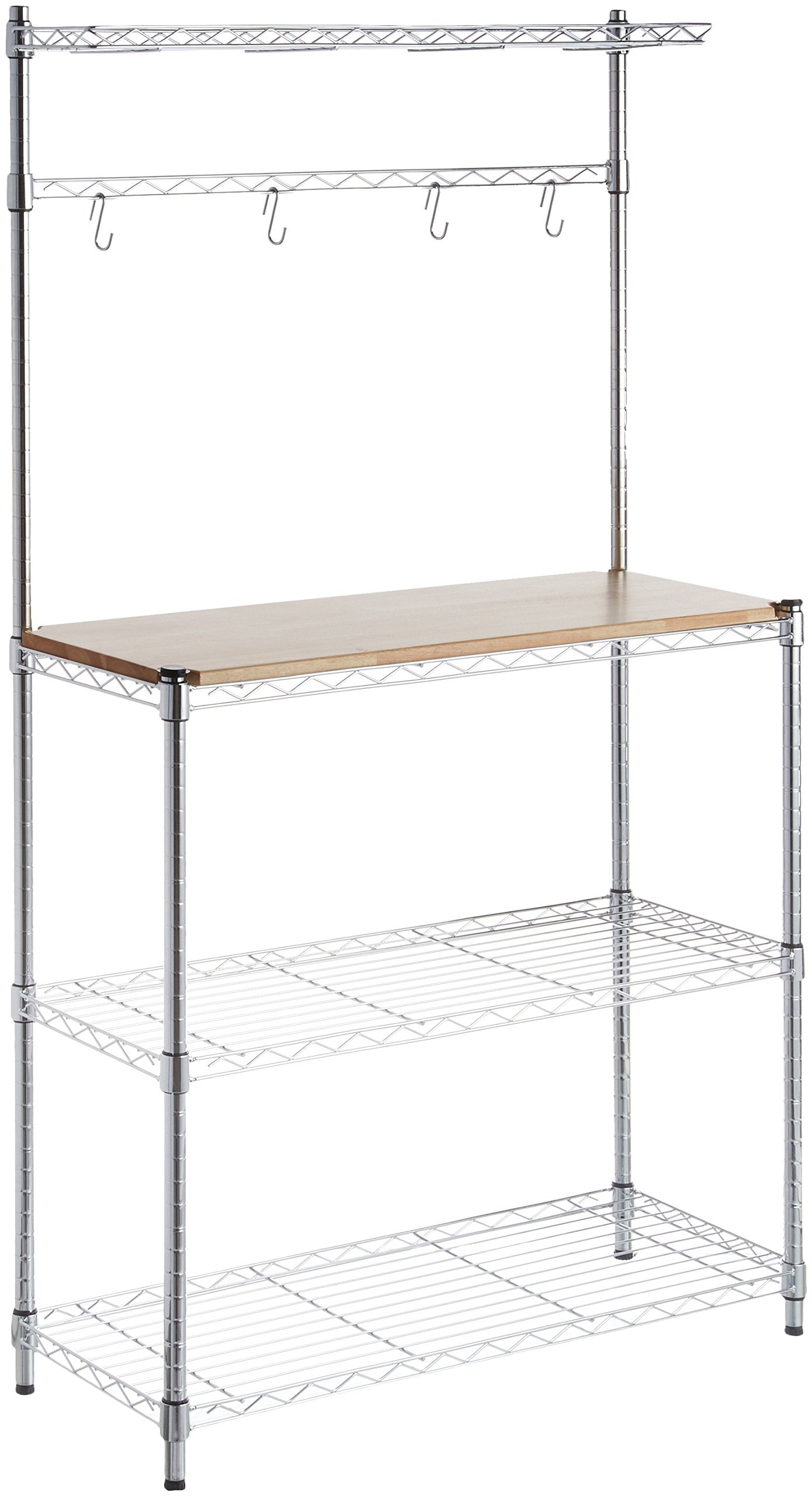 Amazon Basics 3 Tier Kitchen Storage Bakers Rack With Removeable Top, Wood/Chrome, 14D x 35.83W x 63.31H