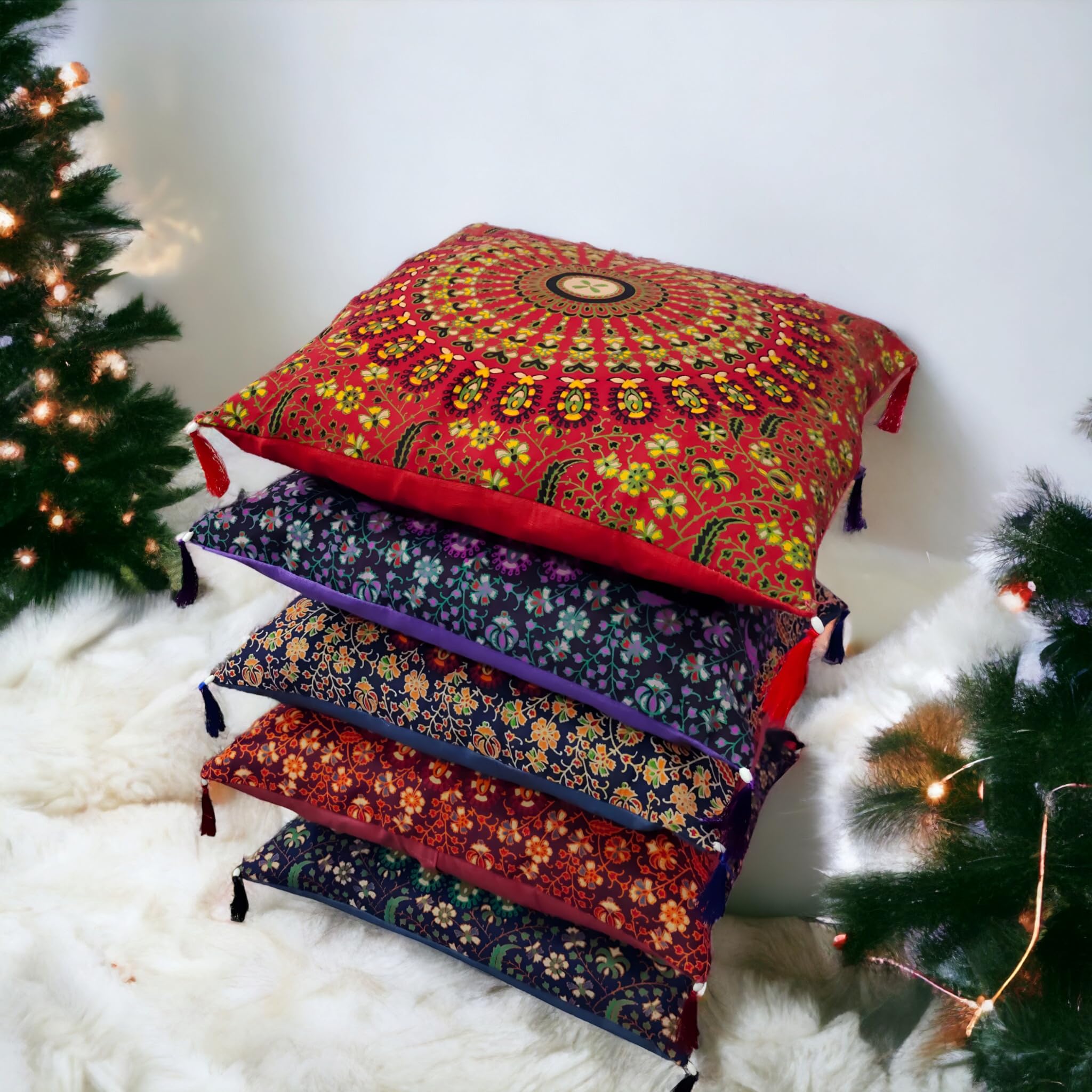 Third Eye Export 100% Cotton Mandala Pillow Covers Set Of 5 Pcs Throw Pillows For Couch Decorative Pillow Covers 16X16 In. Boho