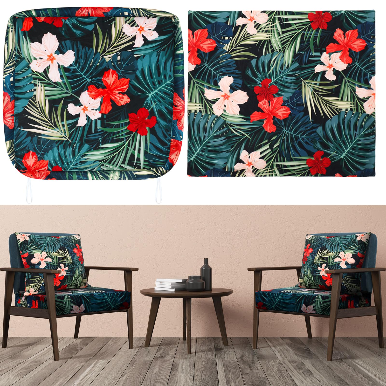 Smoothnovelty 2 Pcs Hawaiian Outdoor Cushion Covers, Patio Chair Seat Cushion And Back Pillow Replacement Covers Set, No Insert,