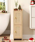 Akxomel Rattan Small Bathroom Cabinet with 2 Doors, Narrow Toilet Paper Storage Cabinet, Bathroom Organizer for Small Spaces, Wo