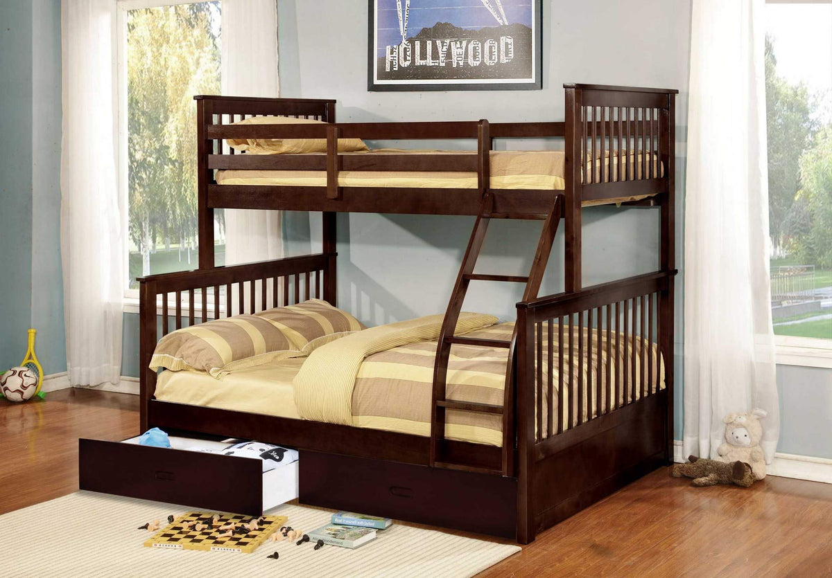 80'.5' X 41'.5-57'.5' X 70'.25' Brown Manufactured Wood and Solid Wood Twin/Full Bunk Bed with 2 Drawers