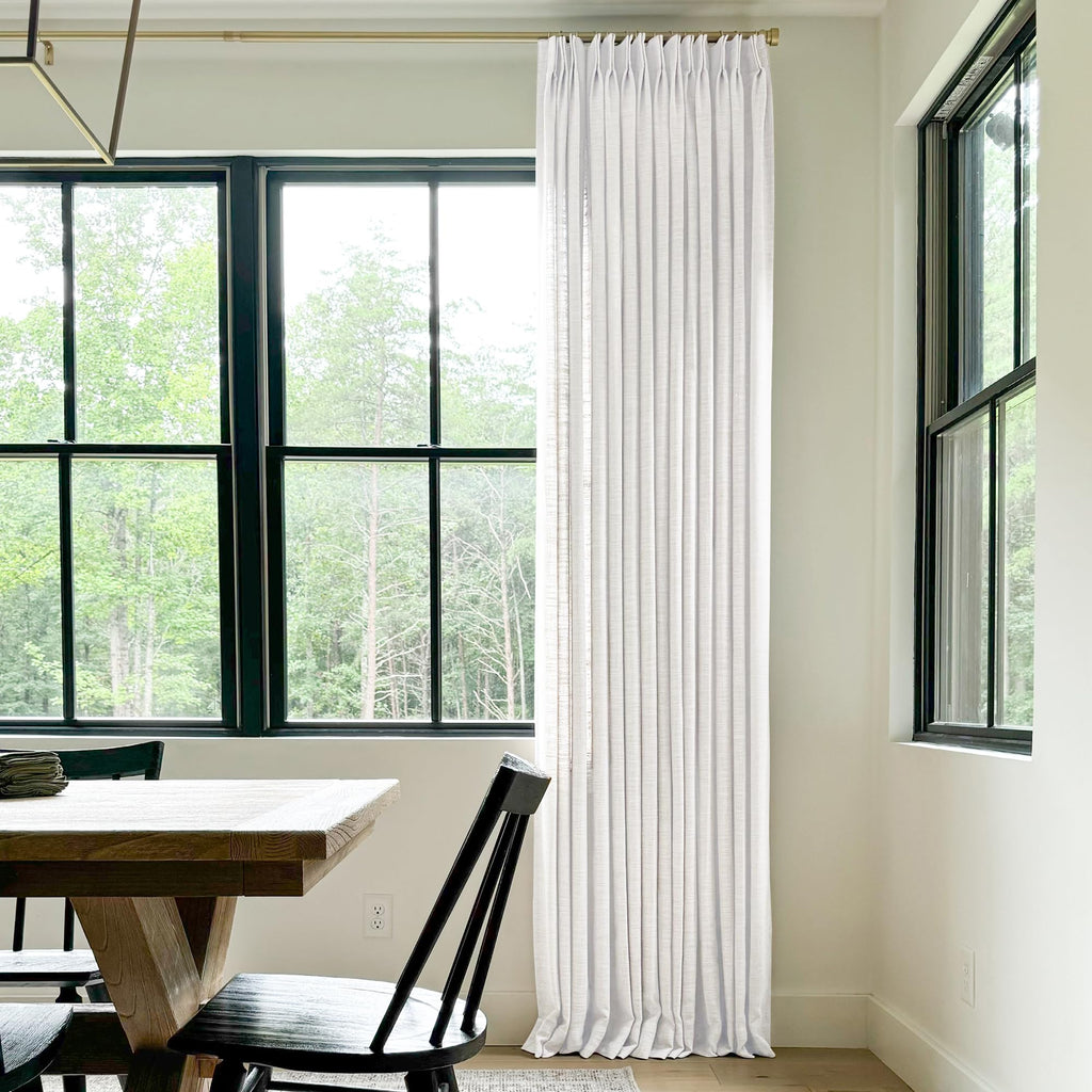 Twopages Snow White Linen Pinch Pleat Curtain For Living Room, Window Treatment Curtain Panel Double Layer Light Filtering Room