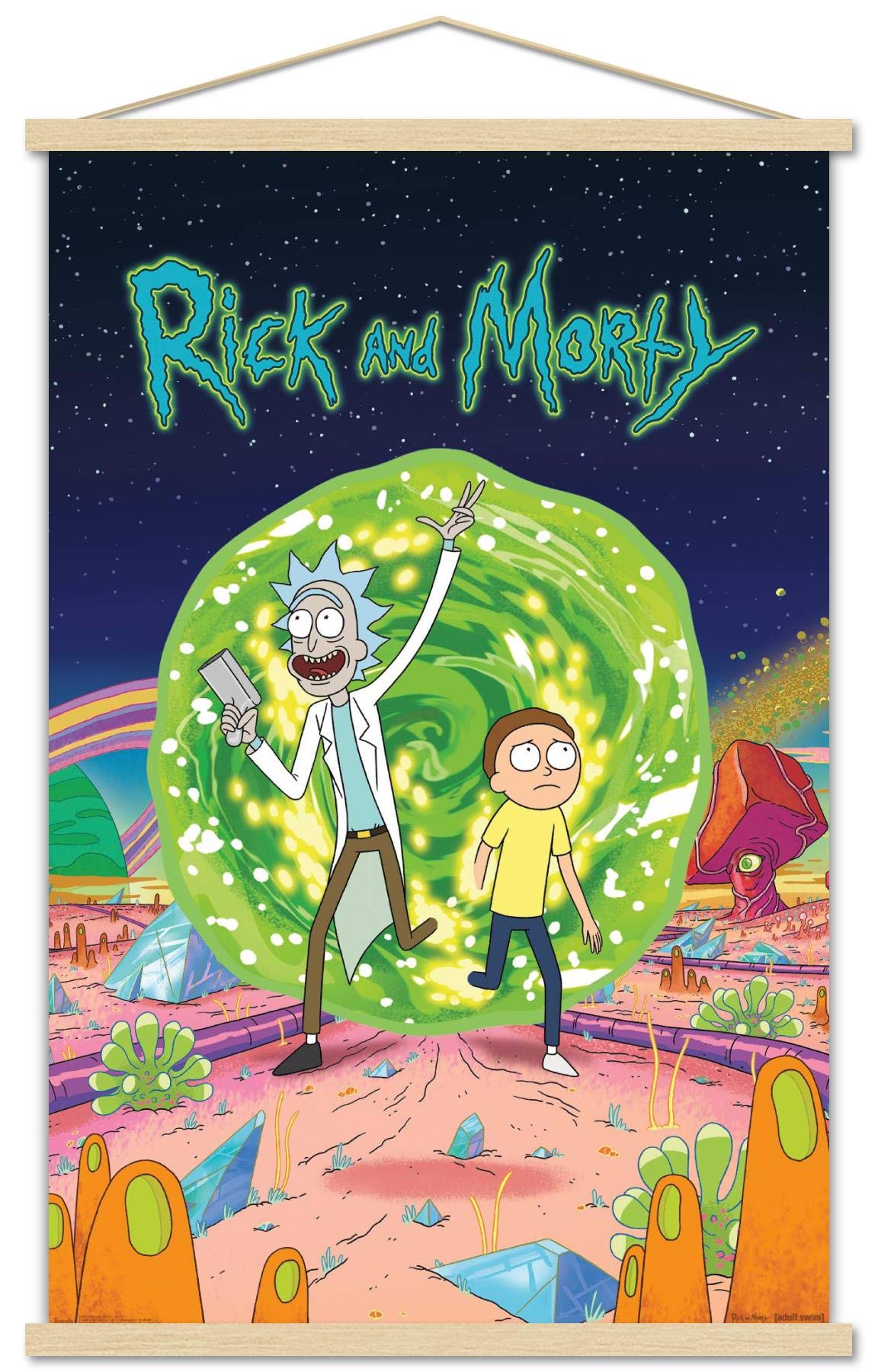 Trends International Rick And Morty - Cover Wall Poster, 22.375 x 34, Print and Beechwood Hanger Bundle