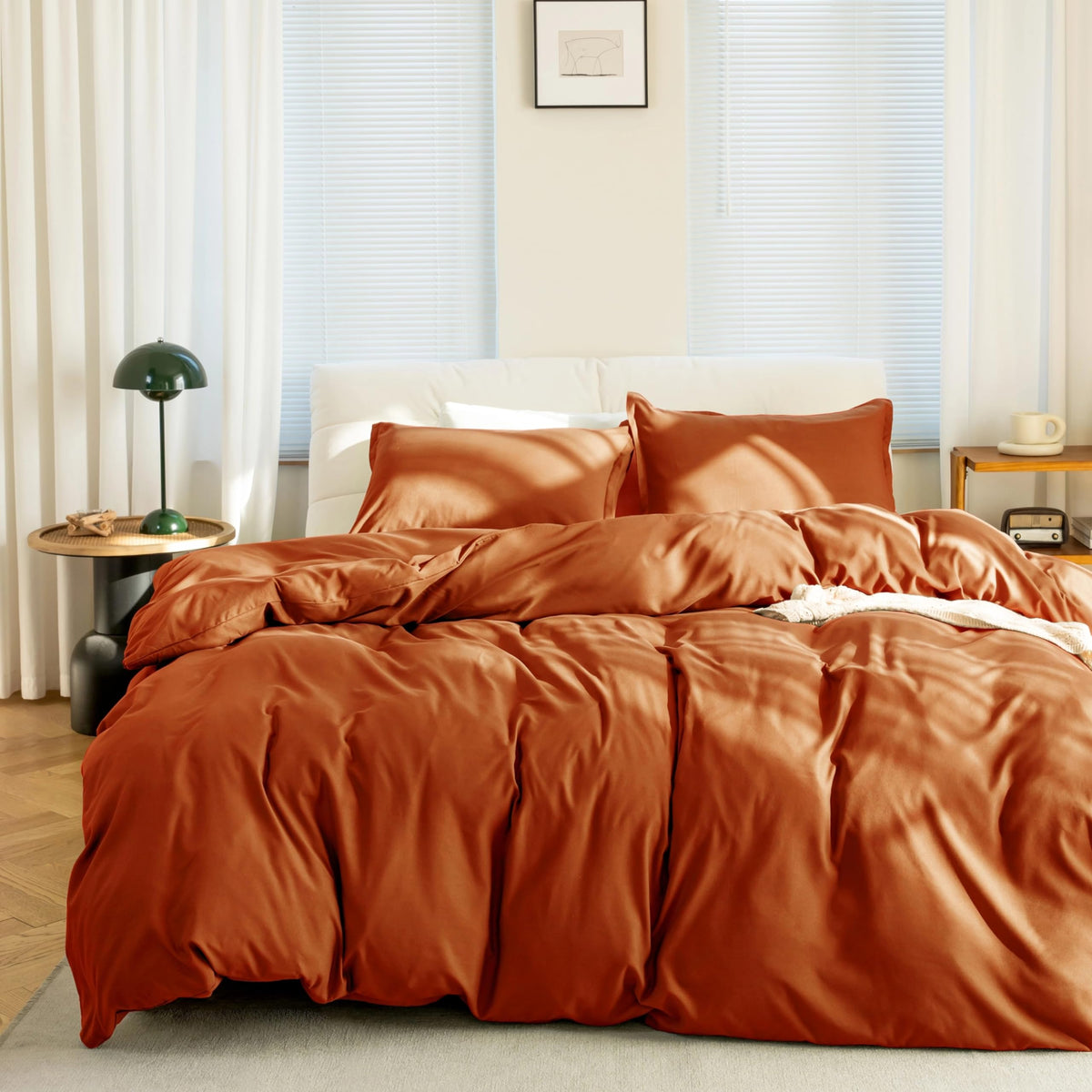 Kinmeroom Burnt Orange Duvet Cover Set Twin/Twin Xl, 2 Pieces, 1 Soft Bedding Duvet Cover 68   90 Inches With Zipper Closure 8 T