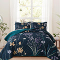 Dobuyly Floral Quilt Set King Size Dark Green Botanical Bedspread Coverlet Set 3 Pieces Soft Lightweight Microfiber Flower Quilt
