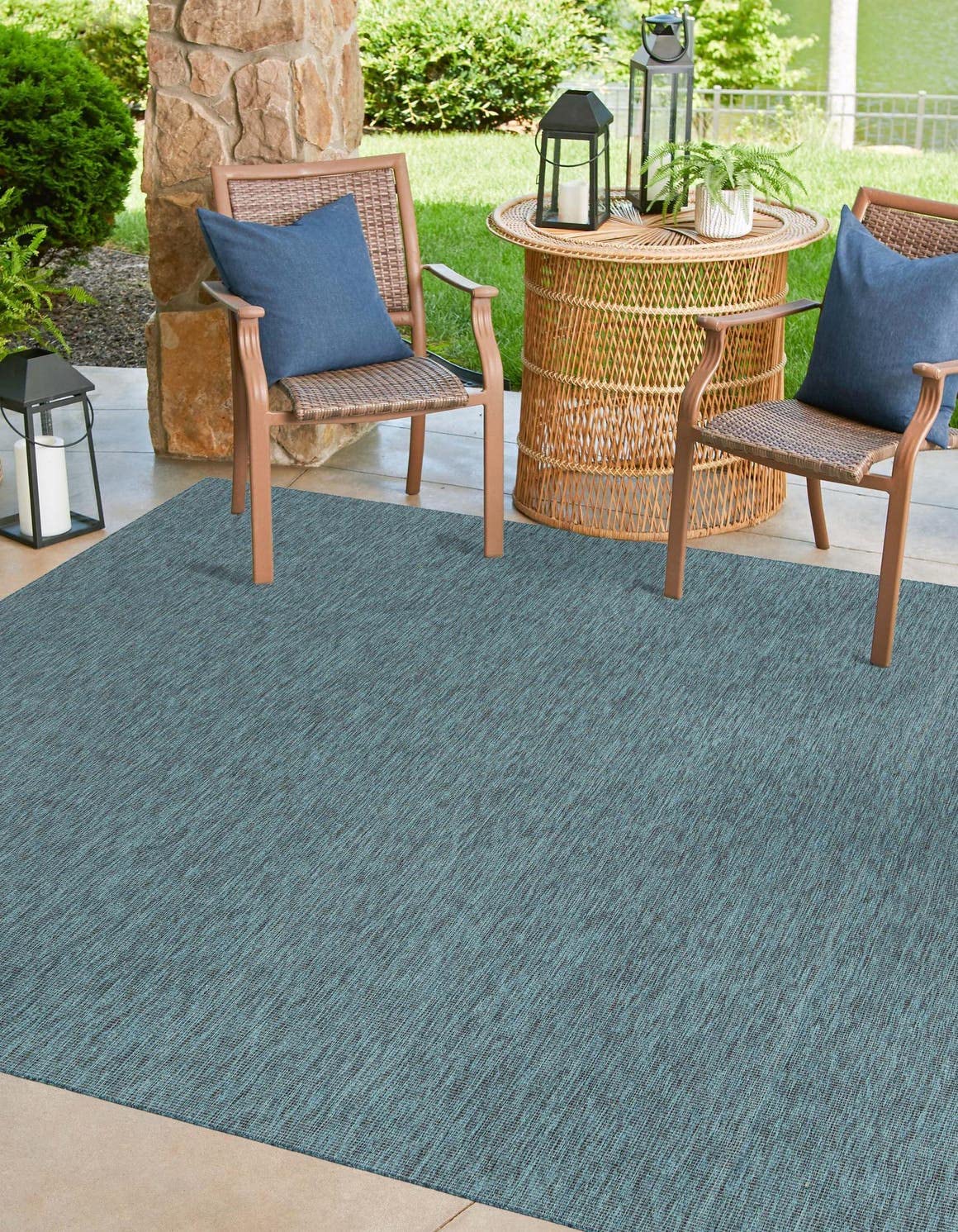 Unique Loom Outdoor Solid Collection Area Rug (5' 3'' Square Teal/Navy Blue)