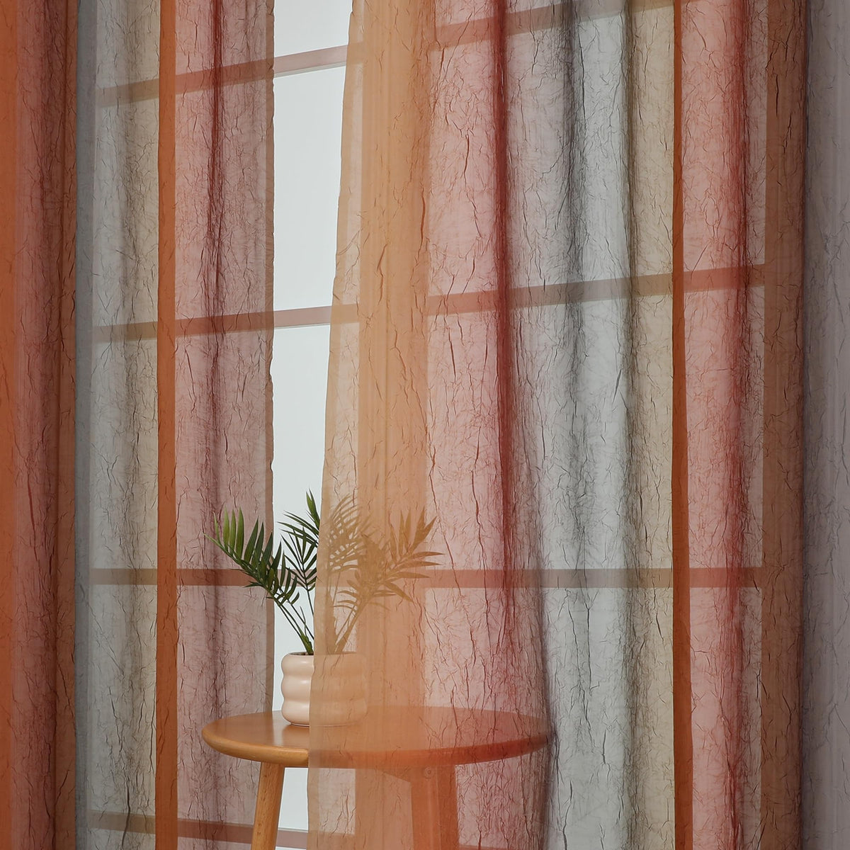 OWENIE Ombre Sheer Curtains for Bedroom Living Room 84 Inches Long 2 Panels  Gradient Light Filtering Crinkle Crushed Semi Shee