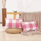 Carrie Home Pink Room Decorations Light Pink Buffalo Plaid Lumbar Pillow Covers 12X20 Set Of 2 Pink Checkered Pillow Covers 12 X