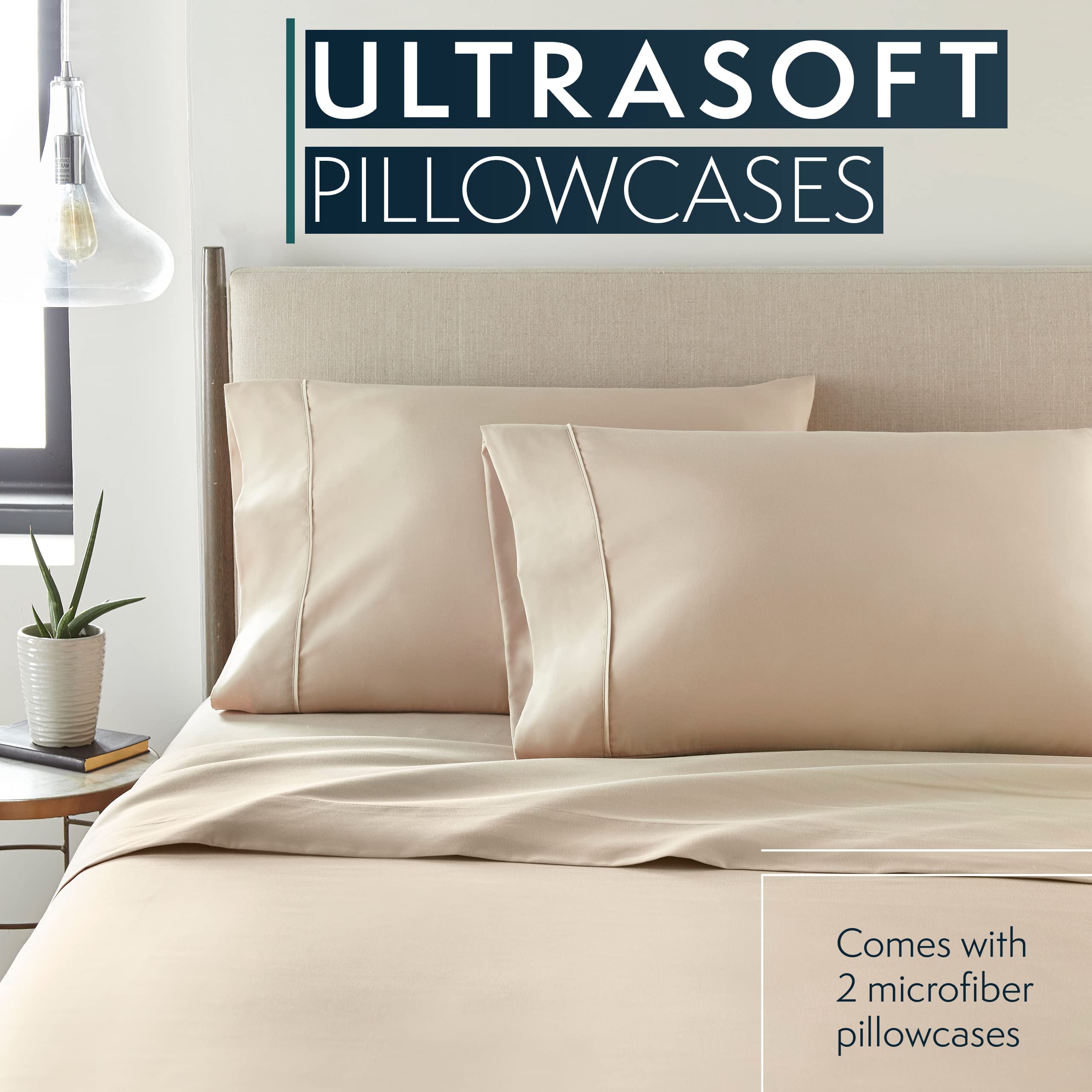 Hc Collection King Pillow Cases Set Of 2- Microfiber, Extra Soft Pillowcases - Easy Care & Machine Washable - Taupe