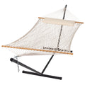 Suncreat Hammocks Double Outdoor Hammock With Stand, Cotton Rope Two Person Hammock With Polyester Pad & Large Pillow, Blue& Gray