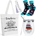 Sieral 4 Sets Teacher Appreciation Gifts Includes 12 Oz Stainless Steel Wine Tumbler With Lid Library Canvas Tote Bag Novelty So