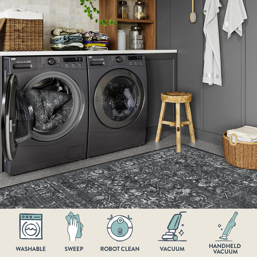 Lahome 8X10 Area Rugs For Living Room Washable Rugs 8X10 Black Large Rug Indoor Carpet, Vintage Distressed Rug Soft Non Slip Are
